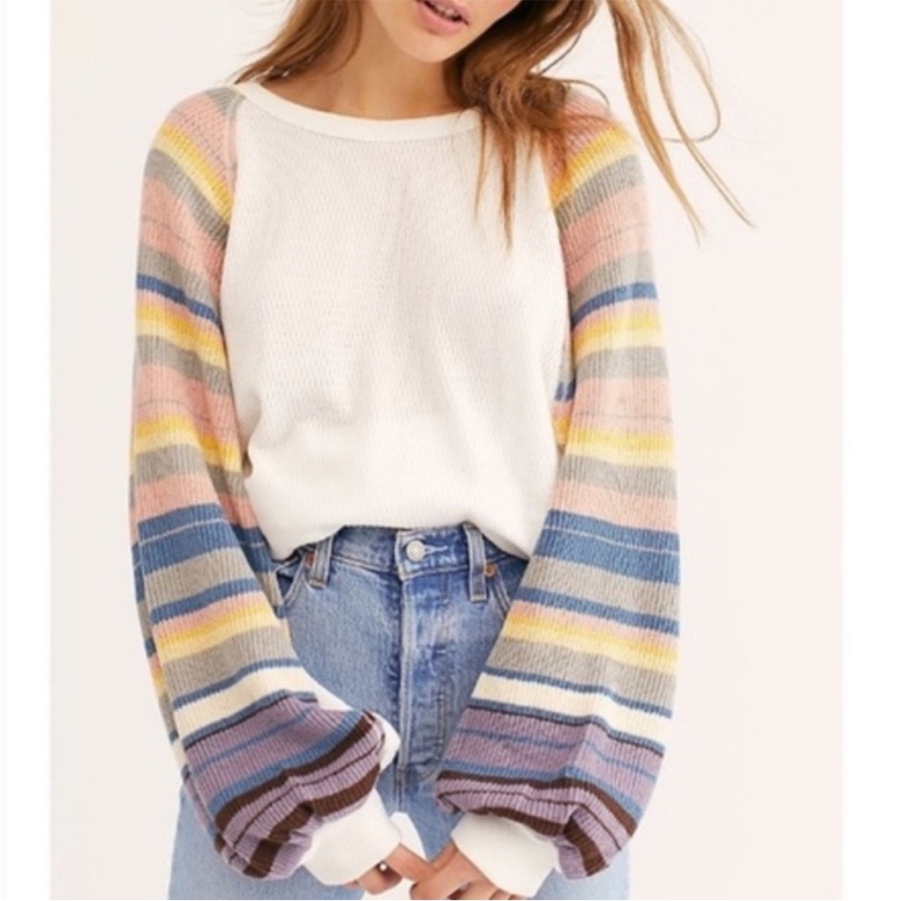 Campus cute! Rainbow Dreams Balloon-Sleeve Top NWOT